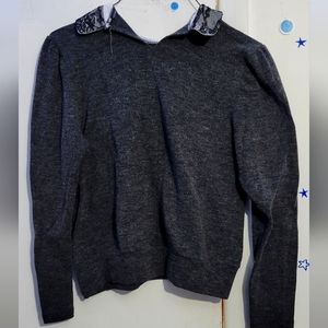 Zara Gray Stretch Long Sleeve Lace Collar Pullover Top Dark Gray Size Medium
